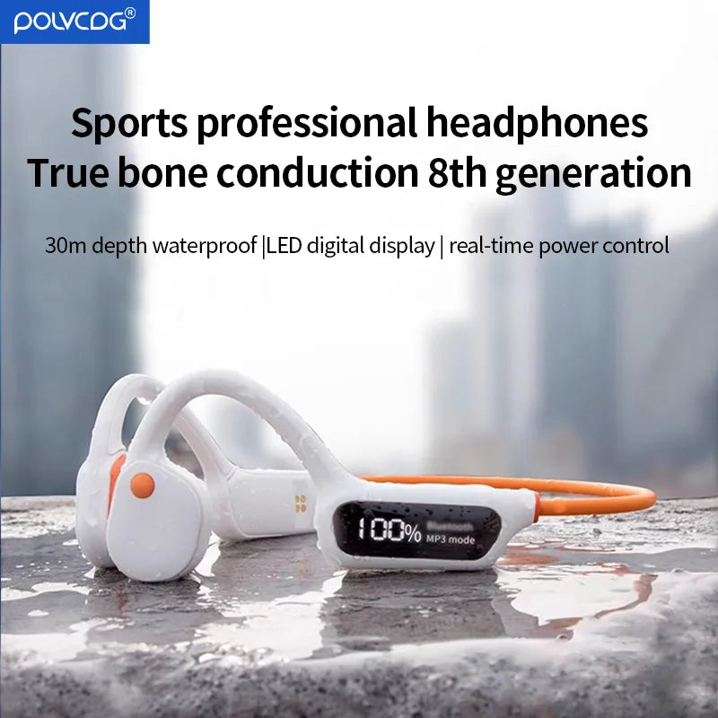 POLVCDG X10 Bone Conduction Bluetooth Headset Digital Display Swimming Waterproof to a Depth of 30 Meters Waterproof Built-in32G