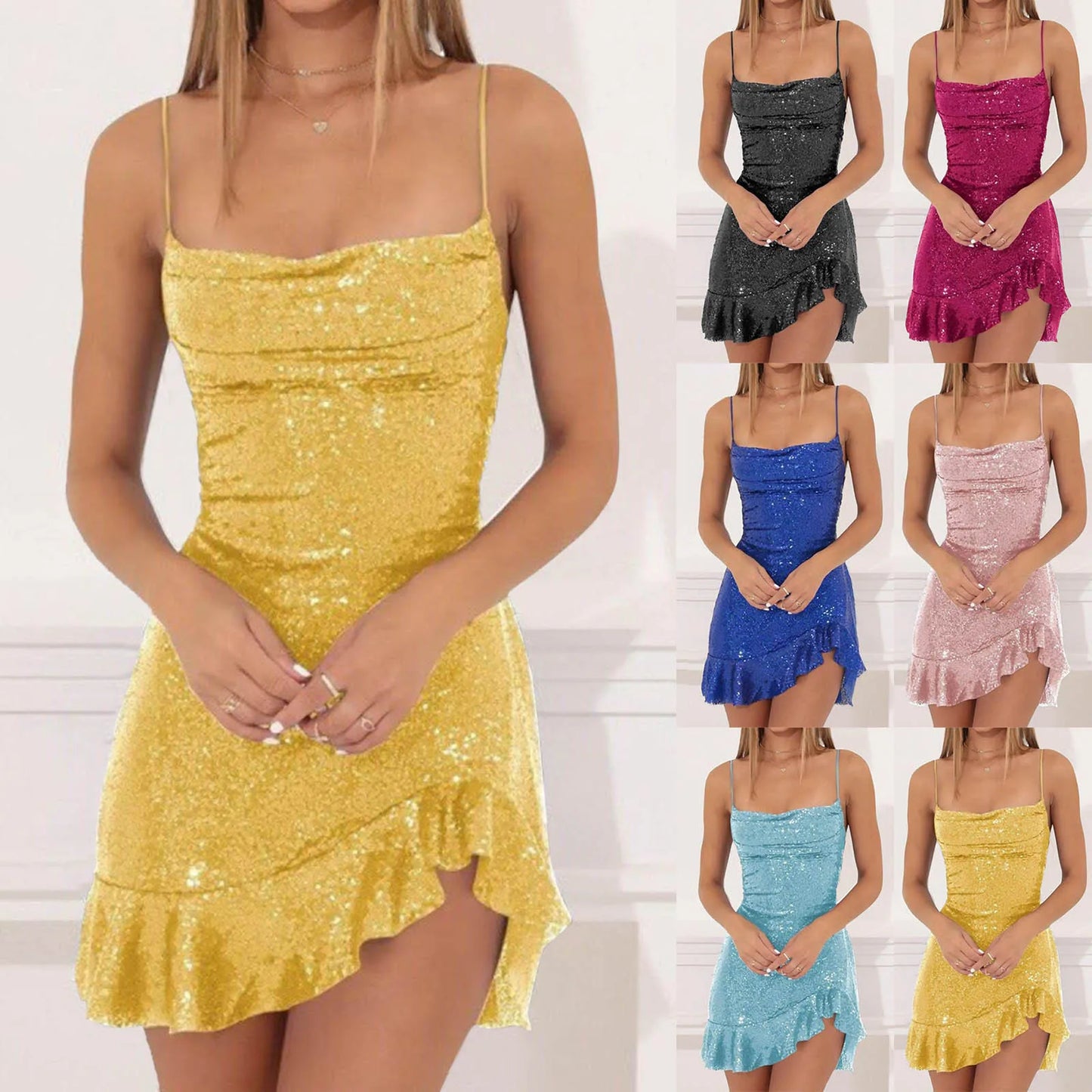 Sequins Dress Outfit Glitter Y2K Clubwear Solid Color Sexy Backless Bodycon Strape Mini Dress Party Evening Clothing Vestidos